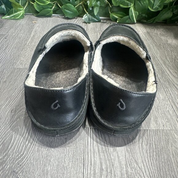 Olukai Moloa Black Leather Wool Lined Slippers Loafers Shoes Men’s Size 11 main image 9